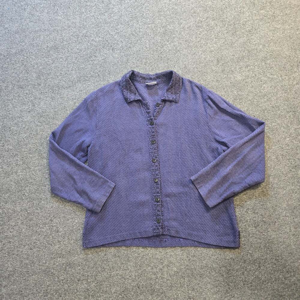 Habitat Top Women Size Large Blue Abstract Blend Button Up Midweight Casual Boxy